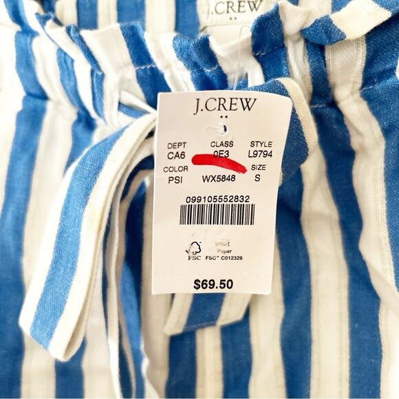 NEW J. Crew Factory Pull-On Paperbag Short Blue White Stripe Cotton Linen Sz S - Picture 5 of 9